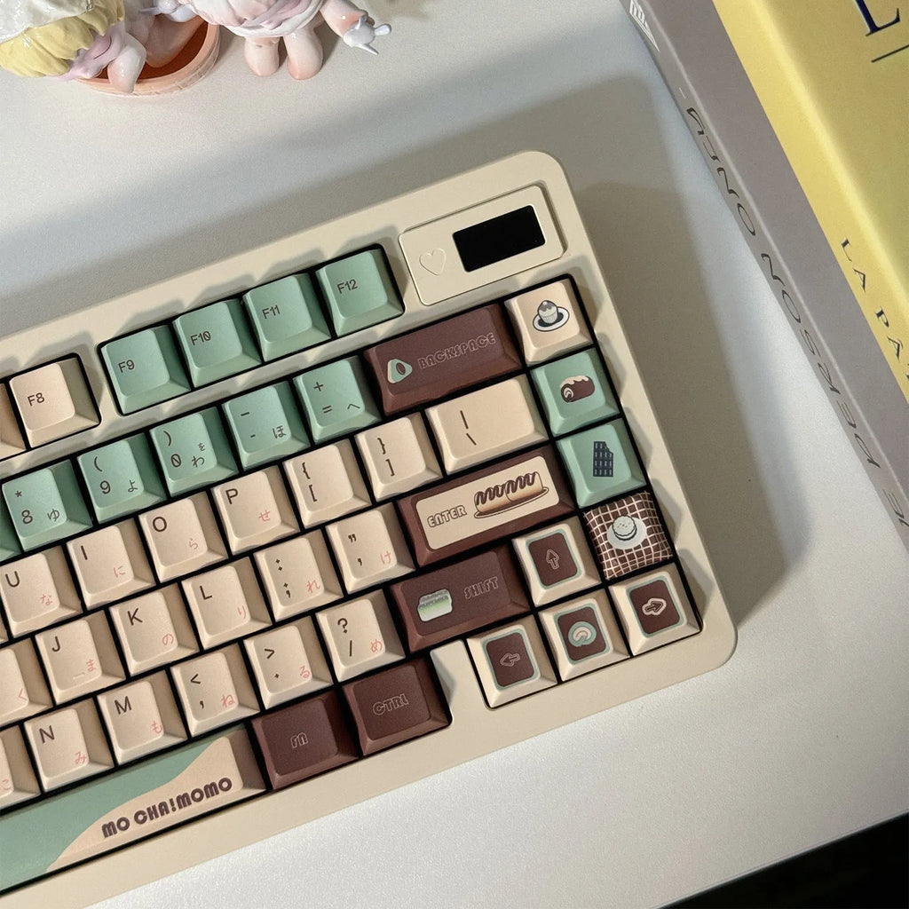 Matcha Theme plastic keycap set with five-sided sublimation printing for mechanical keyboards
