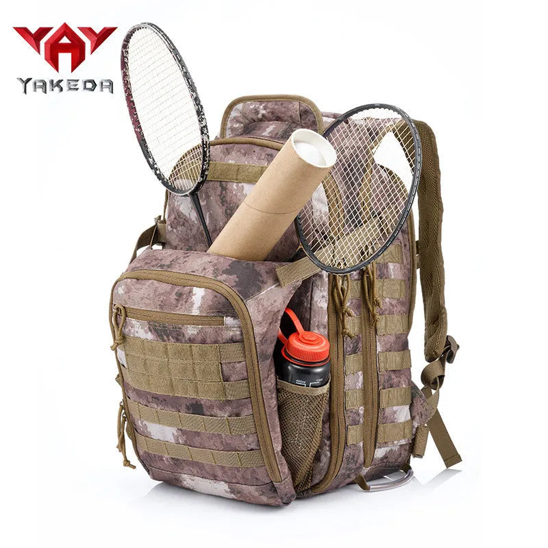 Tactical backpack 45L solid colour black outdoor hiking backpack on plain background