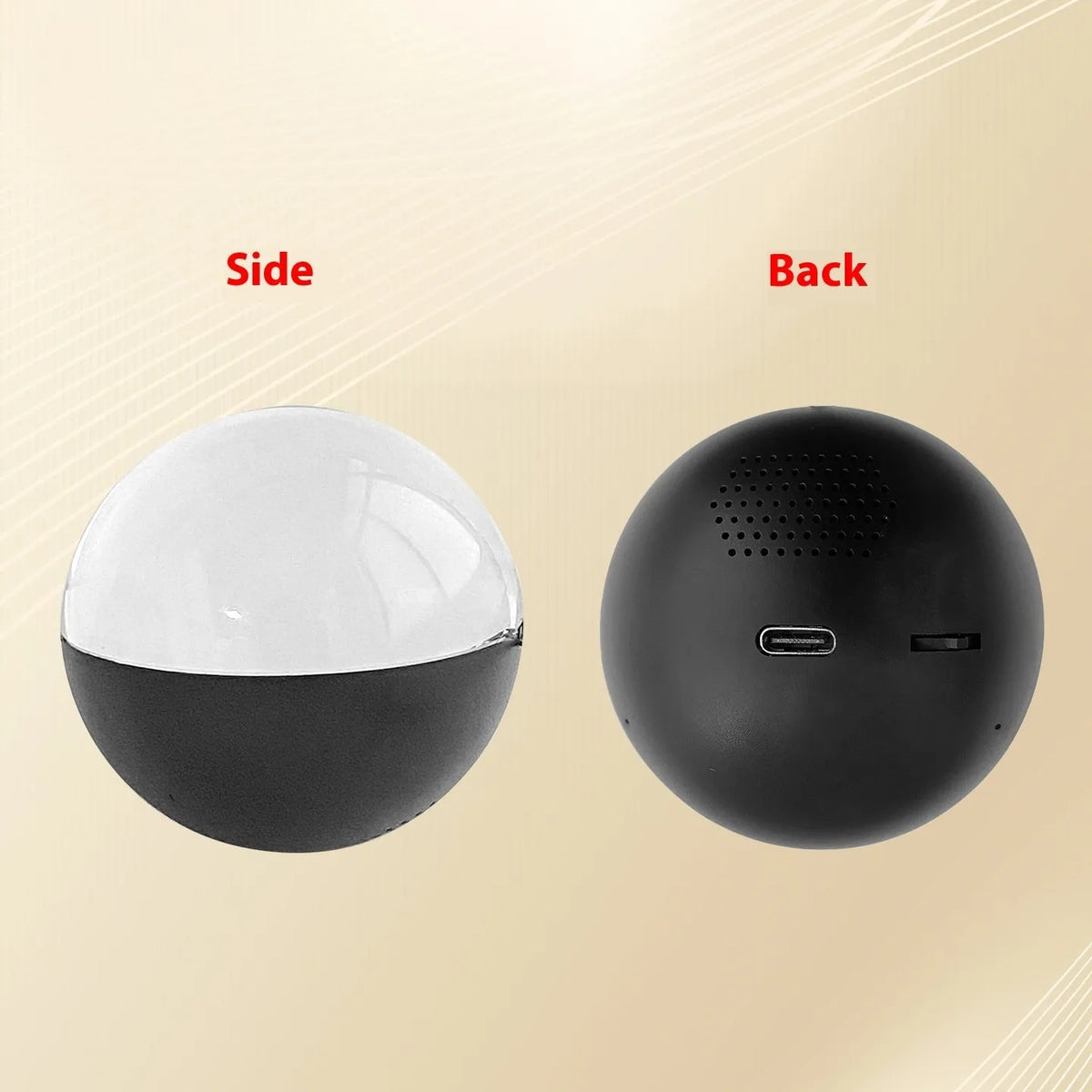 Electronic ball video player with 2.1-inch round screen, plastic shell, Type-C charging port, and dial control