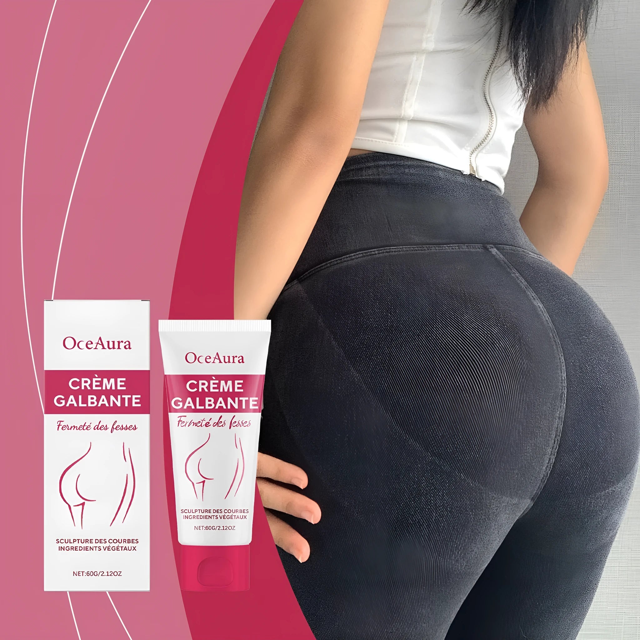 60g hip neck cream jar with moisturising formula containing Centella Asiatica and Coffee Seed extracts
