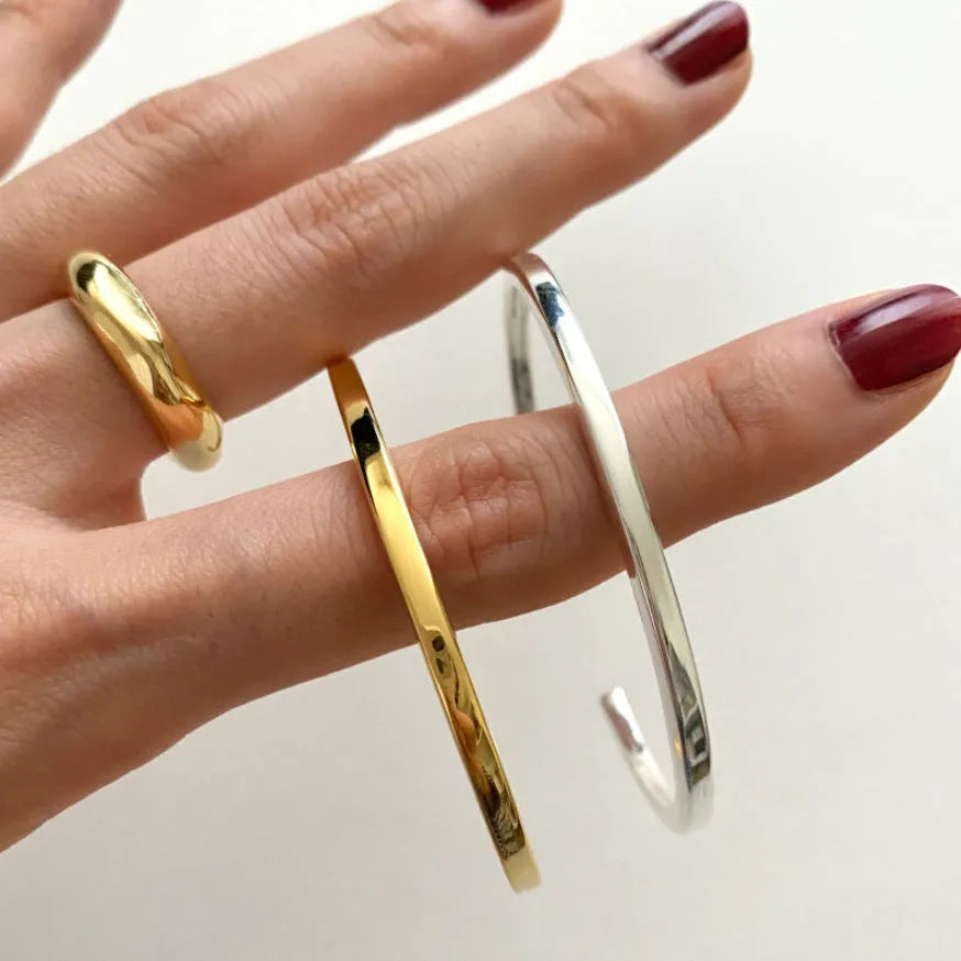 Modern Sterling Silver Square Line Bracelet for Women 3mm Width Electroplated Finish Japanese Korean Style Gift Occasion Jewellery Plain Silver or 18K Gold Colour Options
