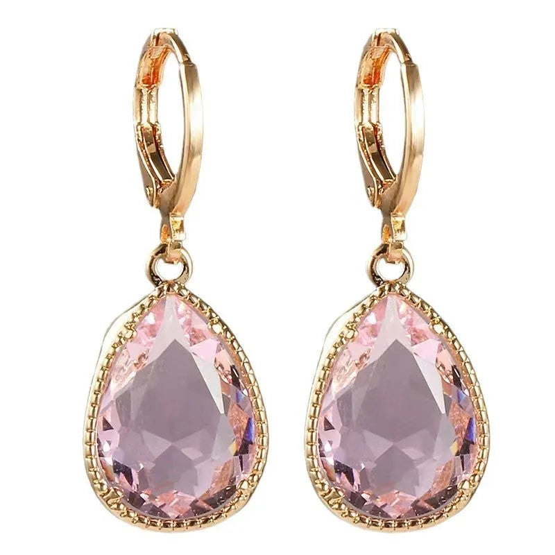 Geometric glass water drop earrings with carved Saturn design in multiple colours