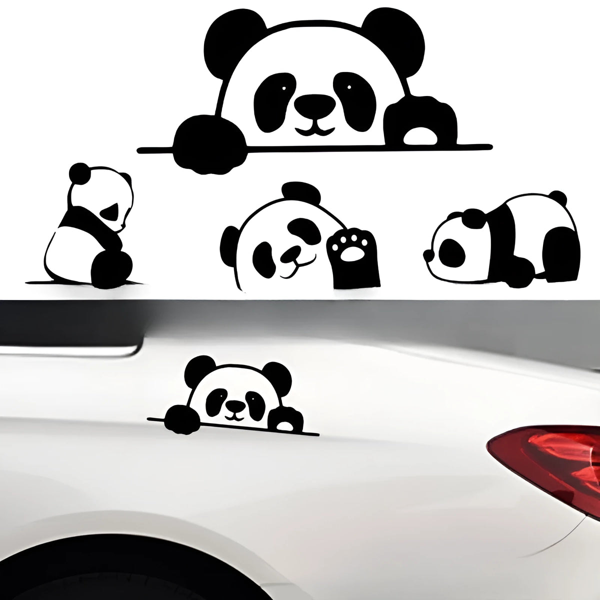 Peeking panda design automotive vinyl sticker for car decoration in black, white or laser colour finishes