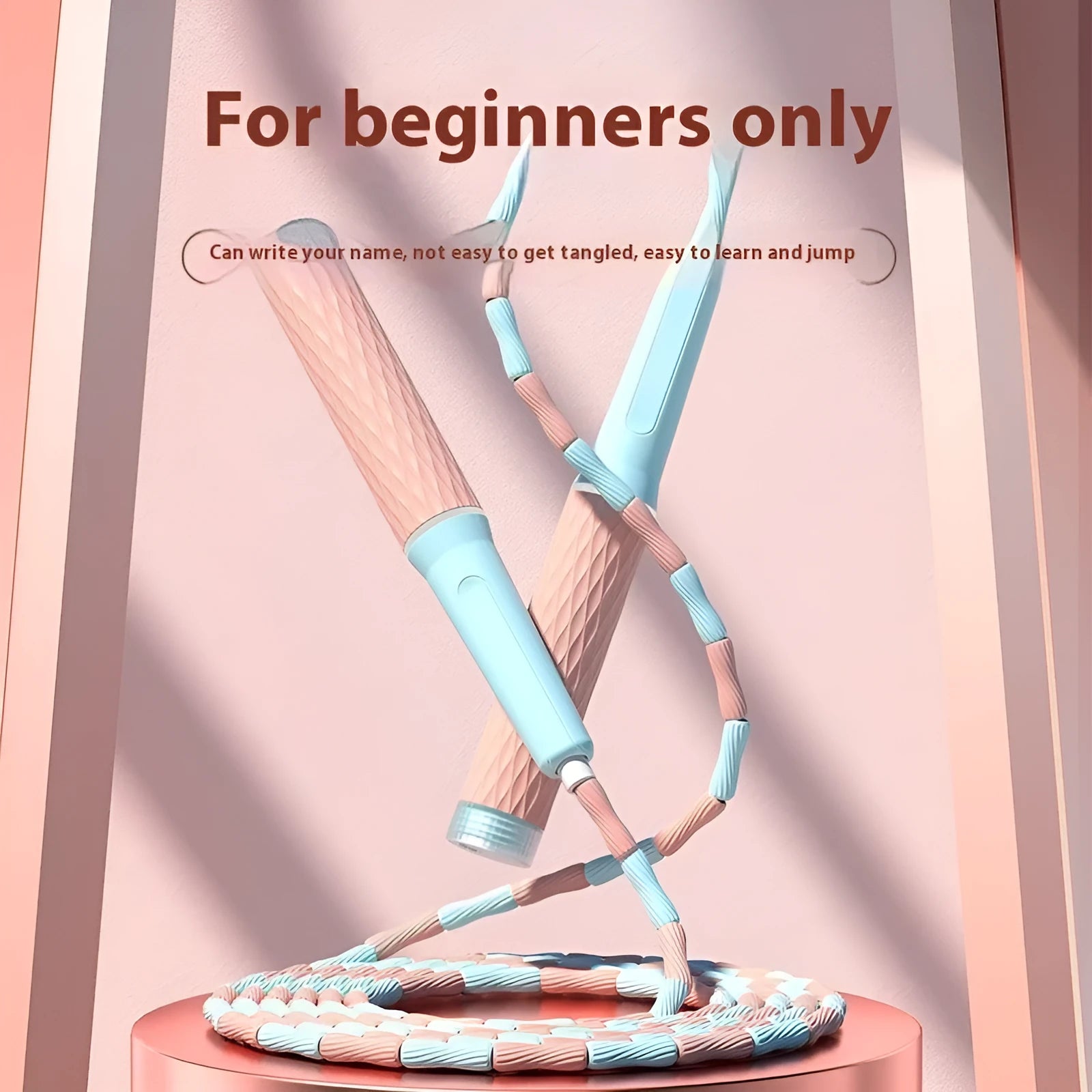 Children's skipping rope with bamboo beads in pink, blue, purple or green colour, 2.8 metres long