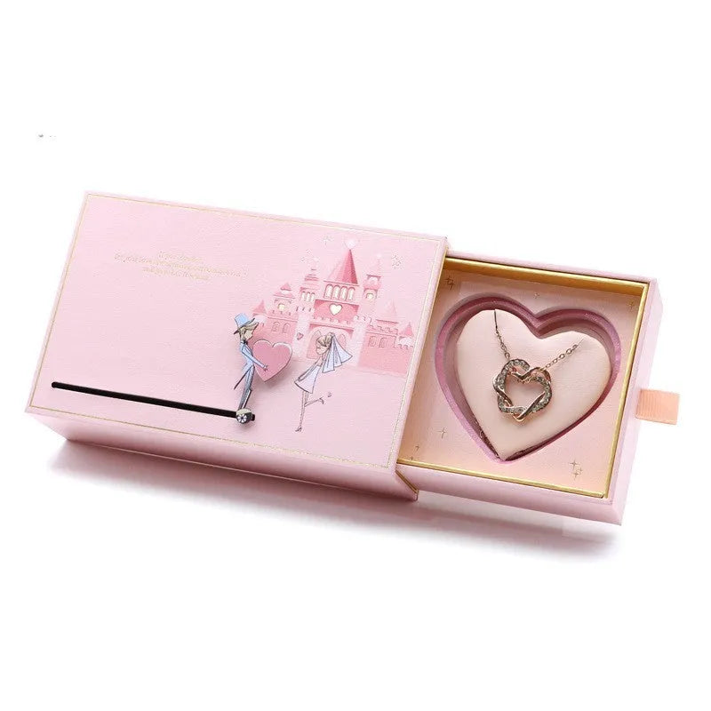 Pink Love Castle jewellery box 16x10x4.5cm plastic paper ring necklace storage case