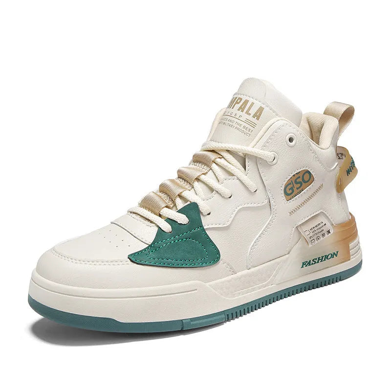 Men's high-top casual shoes in khaki canvas finish with rubber sole, slingback strap, and shallow ankle cut