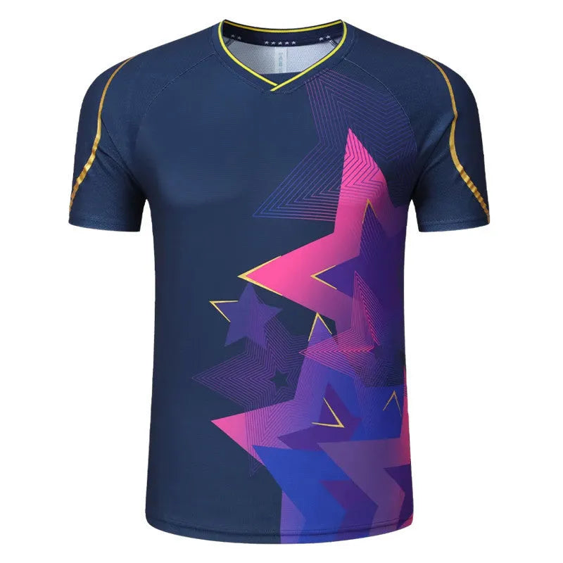 Badminton sportswear set with short-sleeved top and shorts, sapphire blue, polyester fibre, front view, size M