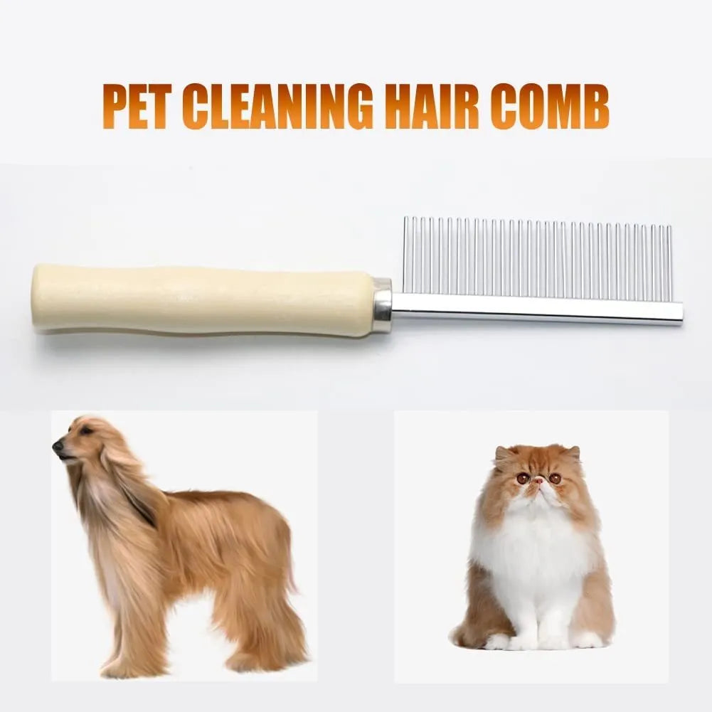 Wooden handle pet grooming comb for dogs and cats with rounded comb needles